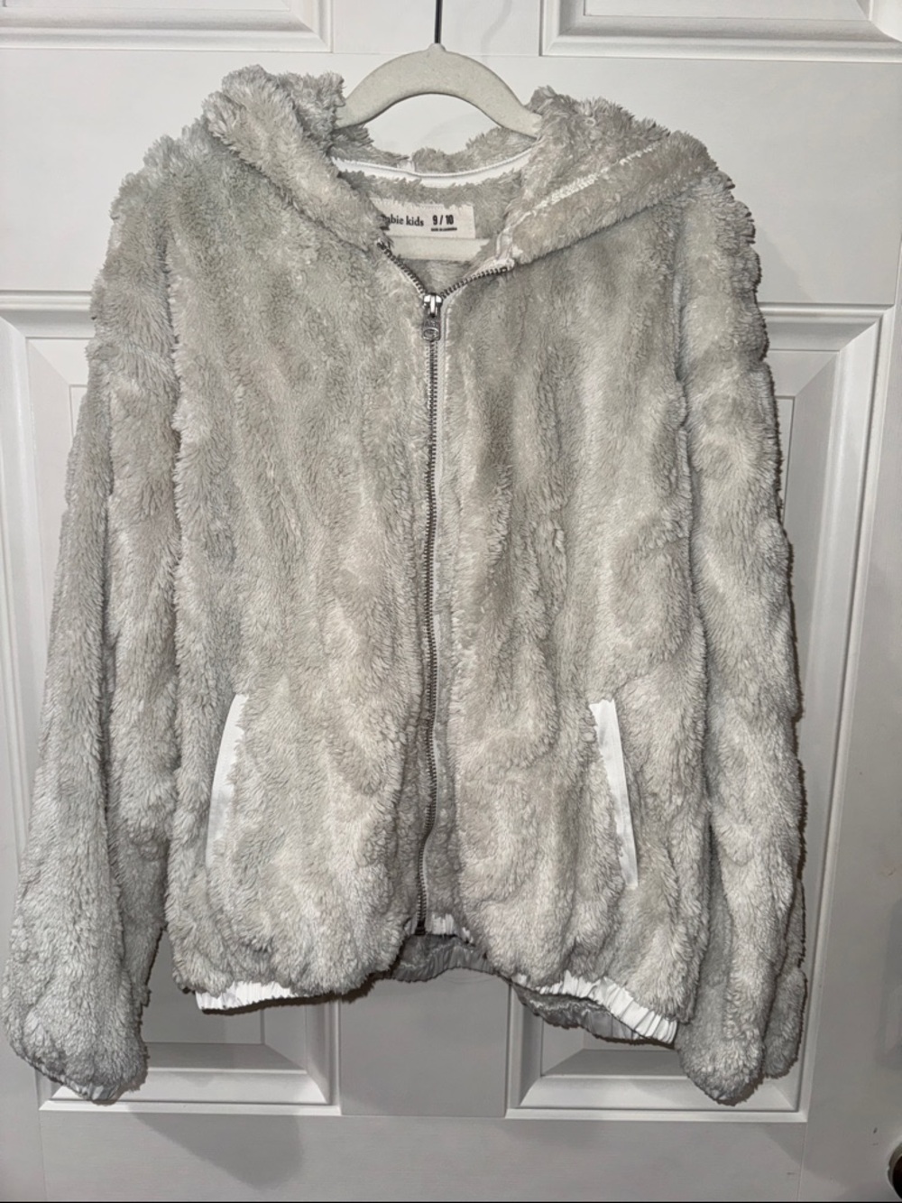 abercrombie kids Plush Faux-Fur Zip Hoodie Jacket - Light Gray